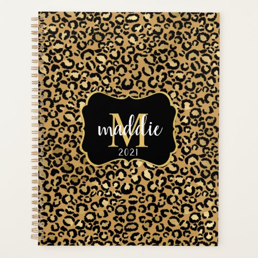 Chic Custom Monogram Gold Leopard Print Name Planner (Voorkant)