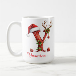 Chic custom Monogram initial Y merry Christmas  Koffiemok