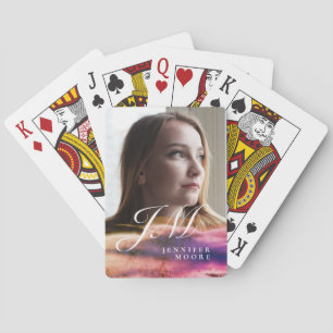 Chic Custom Paars Blush Pink Photo Monogramed Pokerkaarten