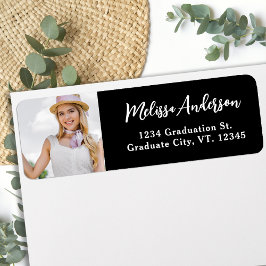 Chic Custom Photo Black Afstuderen Return Address Etiket
