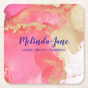 Chic Custom Pink Gold Paarse Waterverf Blot Vierkante Kartonnen Onderzetter