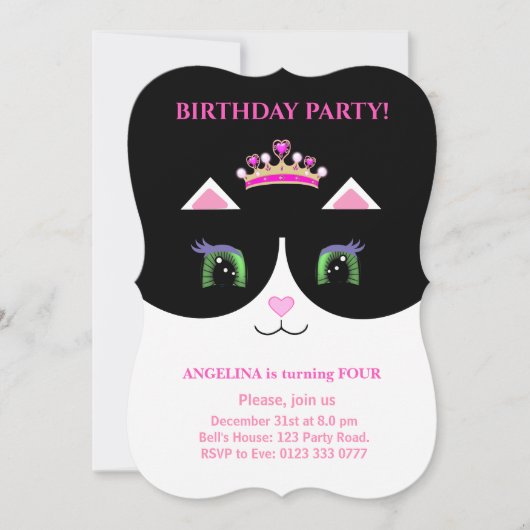 Chic Cute Noir Rose Blanc Tuxedo Chat Invitation (Devant)