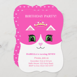 Chic Cute Pink White Tuxedo Cat Uitnodiging