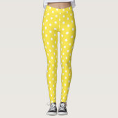 Chic Cute Yellow White Polka Dots Pattern Mode Leggings (Voorkant)
