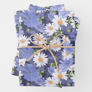 Chic Daisies Periwinkles Floral Inpakpapier Vel