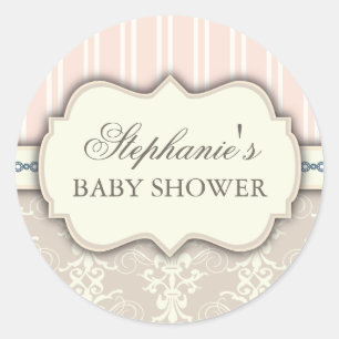 Chic Damask  Baby shower Favor Sticker