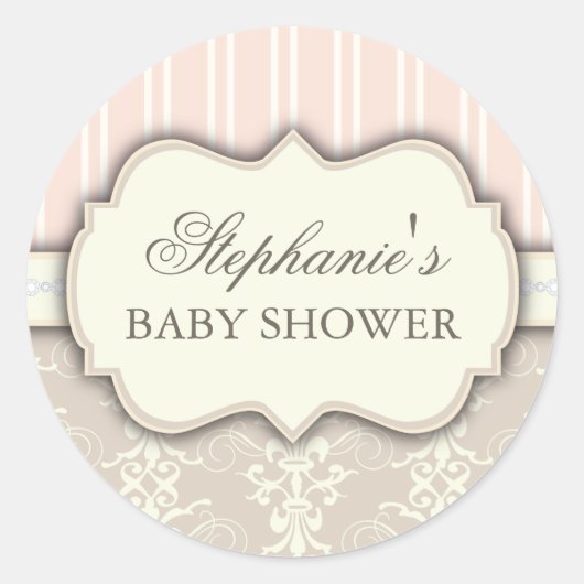Chic Damask  Baby shower Favor Sticker (Voorkant)
