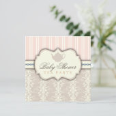 Chic Damask  Baby shower Tea Invitation Kaart (Staand voorkant)