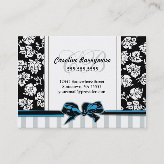 Chic Damask en Striped Visitekaartje (Voorkant)