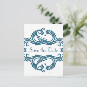 Chic Damask Enregistrer la date carte postale, ble (Debout devant)