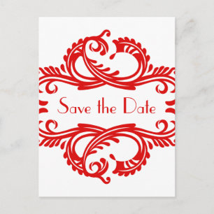 Chic Damask Enregistrer la date carte postale, rou