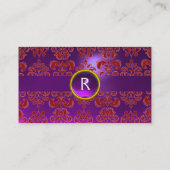 CHIC DAMASK GEM MONOGRAM paars rood Visitekaartje (Achterkant)