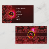 CHIC DAMASK GEM MONOGRAM Red burgundy green Visitekaartje (Voorkant / Achterkant)