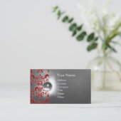 CHIC DAMASK GEM MONOGRAM wit rood Visitekaartje (Staand voorkant)