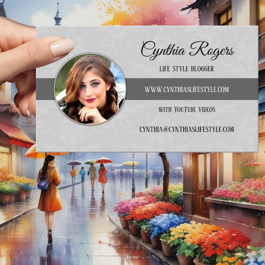 Chic Damask Grey Photo Carte de visite