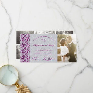 Chic Damask Lace Paarse Photo Wedding dan Bedankkaart