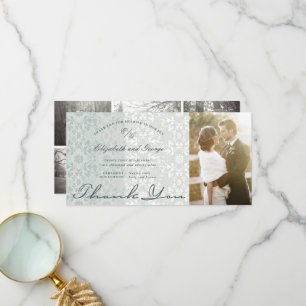 Chic Damask Lace Powder Blue Photo Weddenschap Bedankkaart