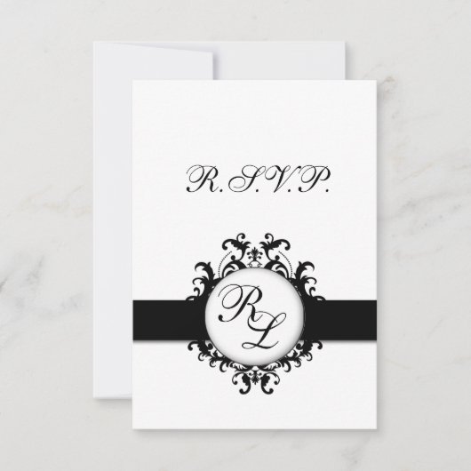 Chic Damask Monogram RSVP Card Mariage (Devant)