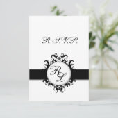 Chic Damask Monogram RSVP Card Mariage (Debout devant)
