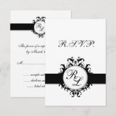 Chic Damask Monogram RSVP Card Mariage (Devant / Derrière)