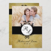 Chic Damask  Monogram Weddenschap Foto Kaart (Voorkant / Achterkant)