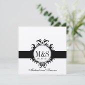 Chic Damask Monogrammen Wedding Black Cream Kaart (Staand voorkant)