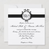 Chic Damask Monogrammen Wedding Black Cream Kaart (Achterkant)