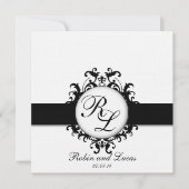 Chic Damask Monogrammen Wedding Invites Black Whit Kaart (Voorkant)