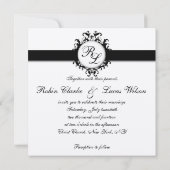 Chic Damask Monogrammen Wedding Silver Black White Kaart (Achterkant)