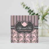 Chic Damask Pink Sip and See Baby Tea Invitation (Debout devant)