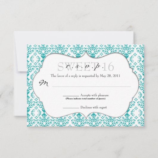Chic Damask RSVP [Blauwgroen] (Voorkant)