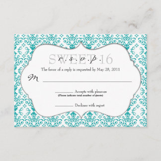 Chic Damask RSVP [Blauwgroen] Kaartje