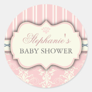 Chic Damask & Stripe Baby shower Favor Sticker