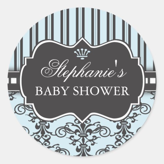 Chic Damask & Stripe Baby shower Favoriser Sticker (Devant)