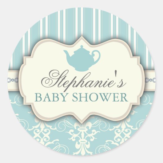 Chic Damask & Stripe Baby shower Favoriser Sticker (Devant)