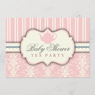 Chic Damask & Stripe Baby shower Thé Invitation