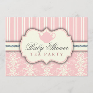 Chic Damask & Stripe Baby shower Thé Invitation