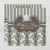 Chic Damask Stripe Moederdag Brunch Invitation Kaart (Voorkant / Achterkant)