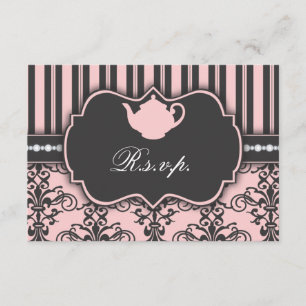 Chic Damask & Stripe Tea Party RSVP-reactiekaart RSVP Kaartje