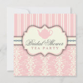 Chic Damask & Stripe Vrijgezellenfeest Tea Invitat Kaart (Voorkant)