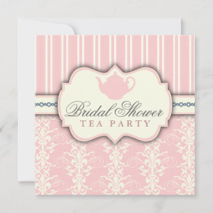 Chic Damask & Stripe Vrijgezellenfeest Tea Invitat Kaart