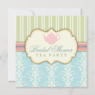 Chic Damask & Stripe Vrijgezellenfeest Tea Invitat Kaart