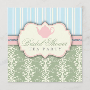 Chic Damask & Stripe Vrijgezellenfeest Tea Invitat Kaart