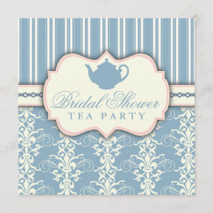 Chic Damask & Stripe Vrijgezellenfeest Tea Invitat Kaart