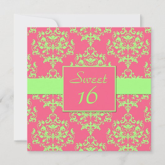 Chic Damask Sweet 16 Anniversaire Invitation (Devant)