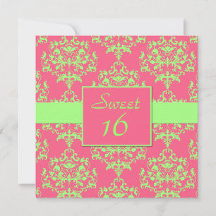 Chic Damask Sweet 16 Birthday Invitation Kaart