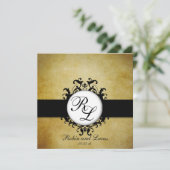 Chic Damask Vintage Monogram Faire-part de mariage (Debout devant)