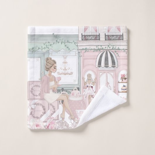 Chic Dames French Bakery Tea Shop Aquarelle (Gant de toilette)