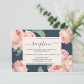 Chic Dark Blue  roze roze roze bruiloft Informatiekaartje (Staand voorkant)