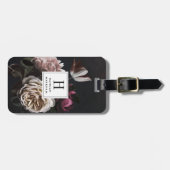 Chic Dark Floral Bouquet Monogram Bagagelabel (Voorkant horizontaal)